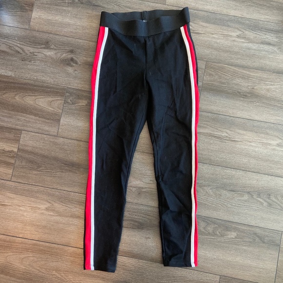 Black Stretch Pants with White & Red Stripe - Picture 1 of 4
